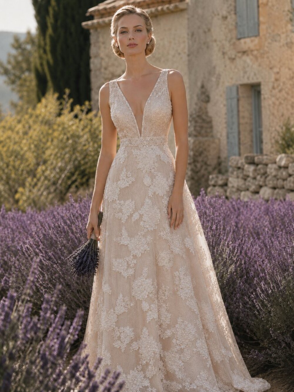 Jolene Embroidered Bridal Wedding Dress Ivory Nude Size 8 NWT